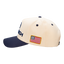 Natural/Navy Structured 5-Panel Hat showing American flag on left side