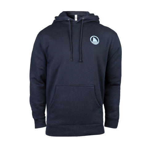 Front view of navy hoodie with Ocearch logo on left chest