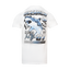 Rear view of White t-shirt with shark graphic and vintage "OCEARCH GLOBAL SHARK TRACKER FACTS OVER FEAR 07" text