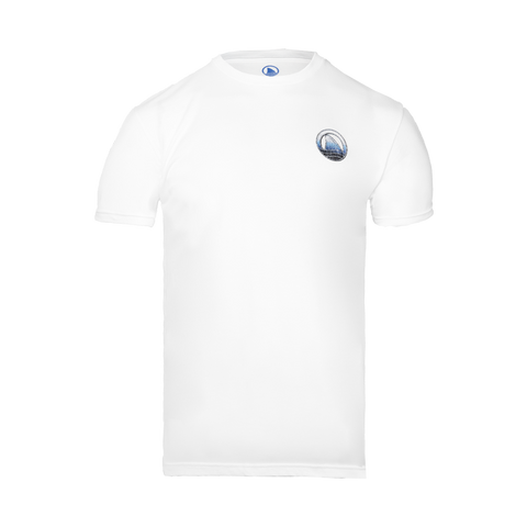 White t-shirt with a vintage Ocearch logo on left chest