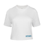 white cropped tee with "OCEARCH" text on left waistline